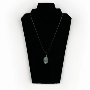 Aquamarine Wire Wrapped Stone Pendant On Black Genuine Leather Cord